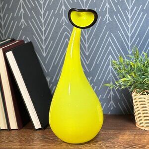 Vintage Yellow Glass Vase Hand-Blown Art Glass Sculpture Titled "Lime"